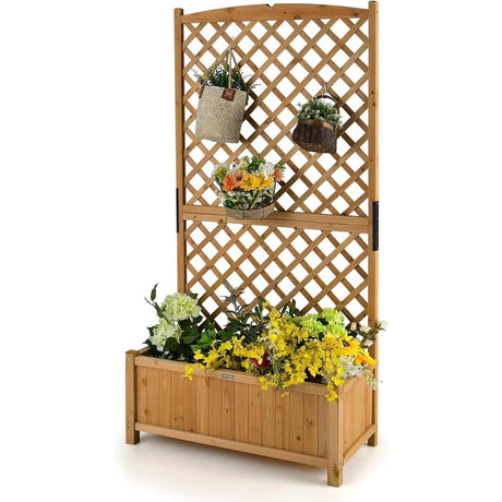 Outdoor Wood Raised Garden Bed With Trellis