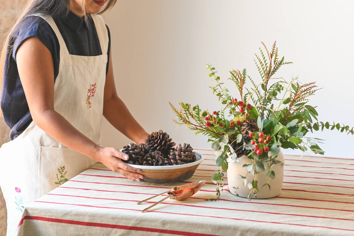 Red Stripe Linen Tablecloth