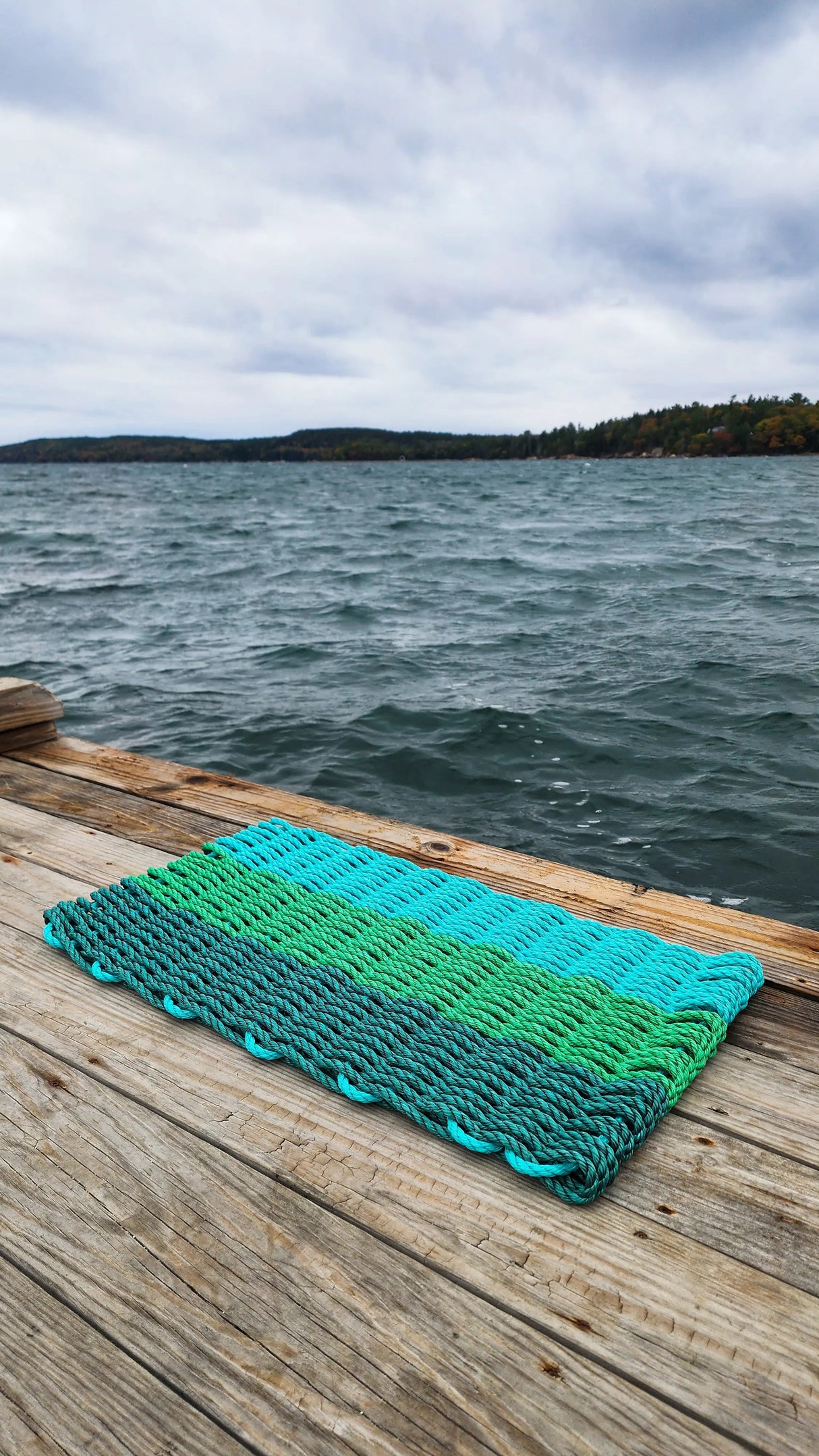 Green Ombre Rope Mat made with Lobster Rope, Hunter Green, Green, Teal