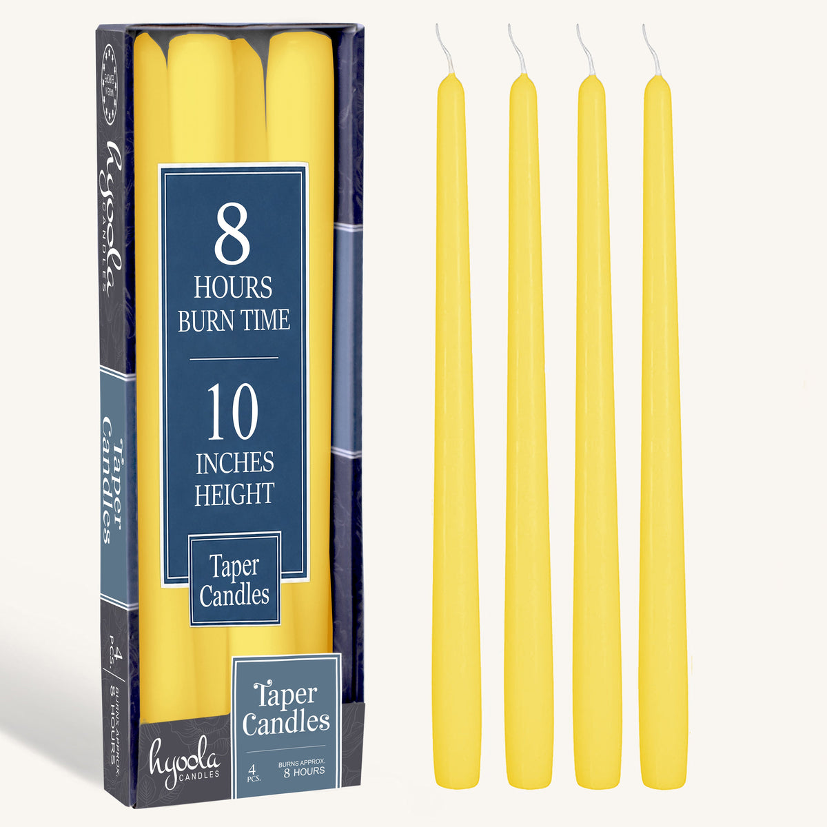 Yellow Taper Candles – 10-Inch, 4-Pack, Unscented & Dripless