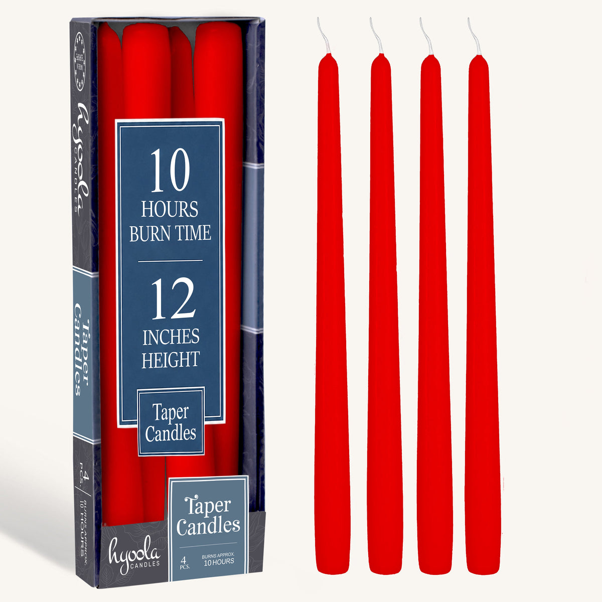 Red Taper Candles – 12-Inch, 4-Pack, Unscented & Dripless