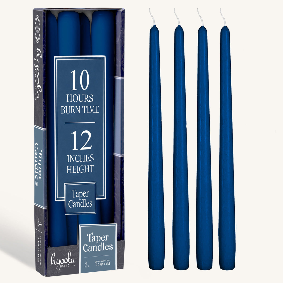 Sapphire Blue Taper Candles – 12-Inch, 4-Pack, Unscented & Dripless