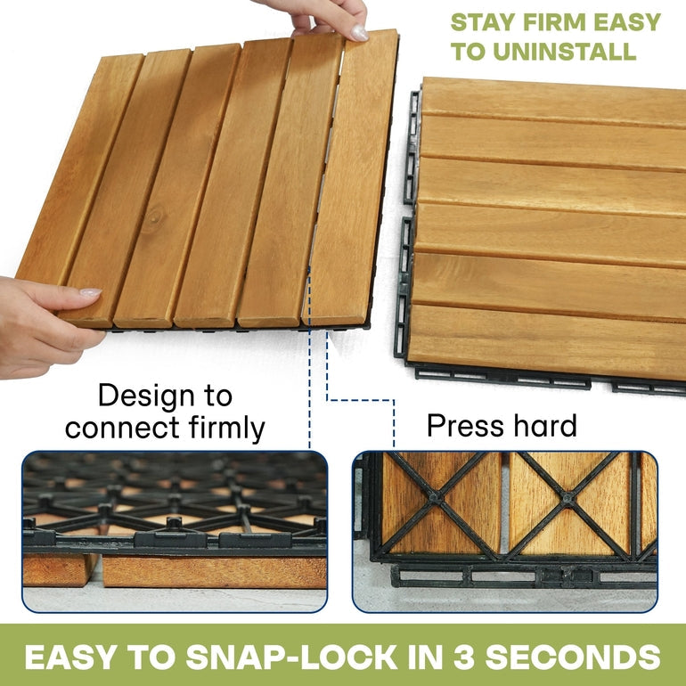 Acacia Deck Tiles 6 Slat Interlocking Decking Tiles, Set of 9
