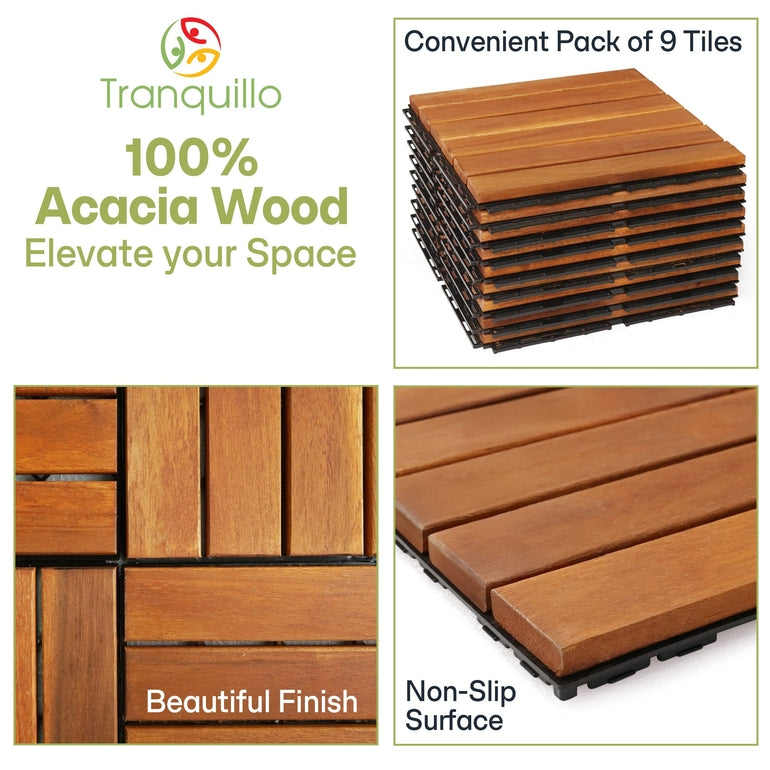 Acacia Deck Tiles 6 Slat Interlocking Decking Tiles, Set of 9