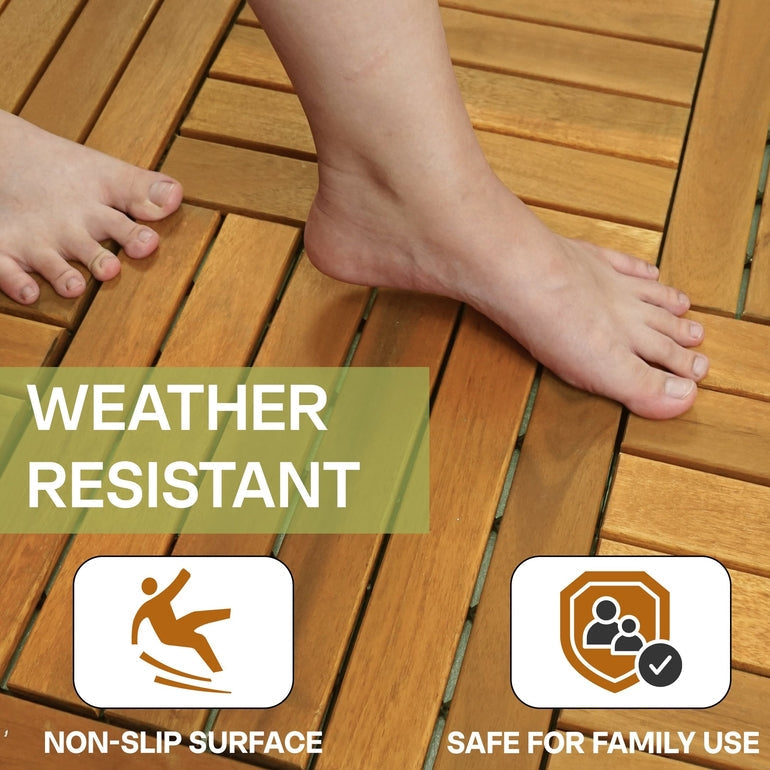 Acacia Deck Tiles 6 Slat Interlocking Decking Tiles, Set of 9