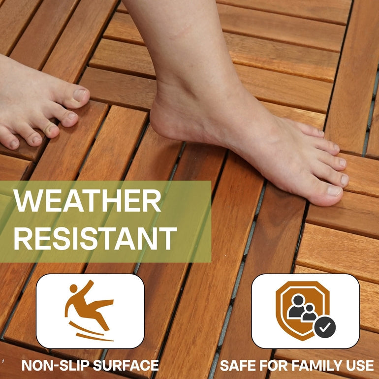 Acacia Deck Tiles 6 Slat Interlocking Decking Tiles, Set of 9