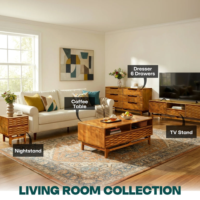 Acacia Elara 47.2” Rectangular Coffee Table with Drawers & Open Storage