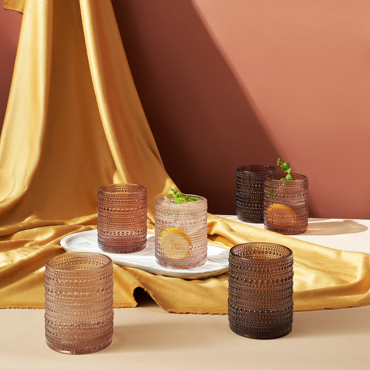 Venus Hobnail Lowball Whiskey Glassware, Set of 6