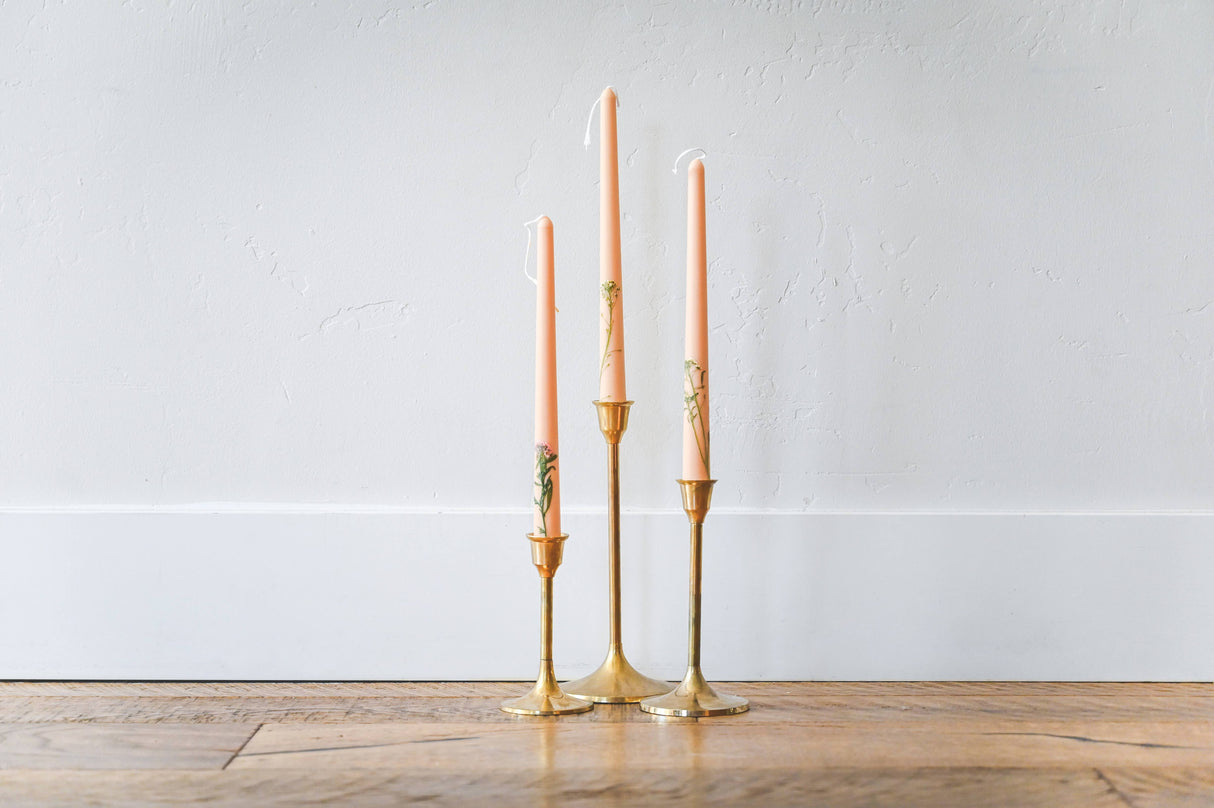 Floral Inlaid Tapered Candle in Cream - Set of 3