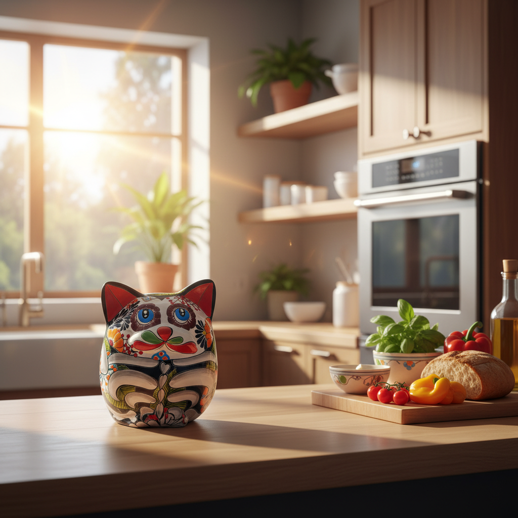 Talavera Fat Cat Planter | Day of the Dead Ceramic Art