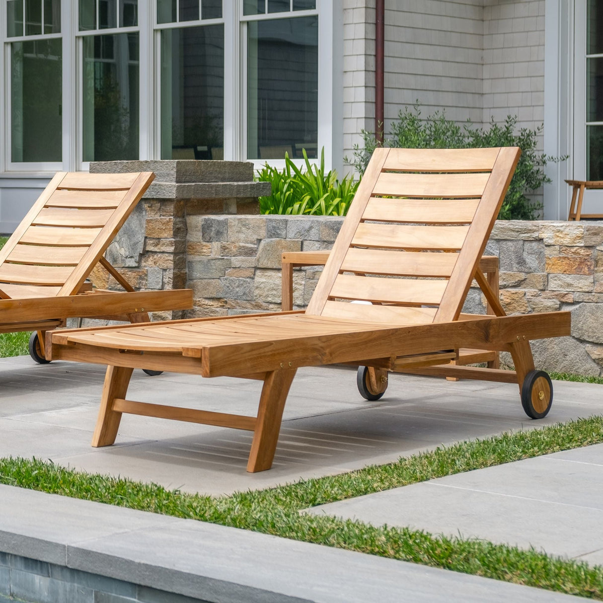 Naples Natural Teak Outdoor Sun Lounger with Adjustable Seat and Side Table