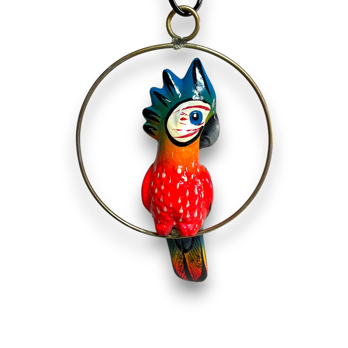 Mini Talavera Hanging Cockatoo | Hand-Painted Mexican Decor