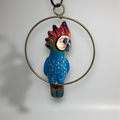 Mini Talavera Hanging Cockatoo | Hand-Painted Mexican Decor