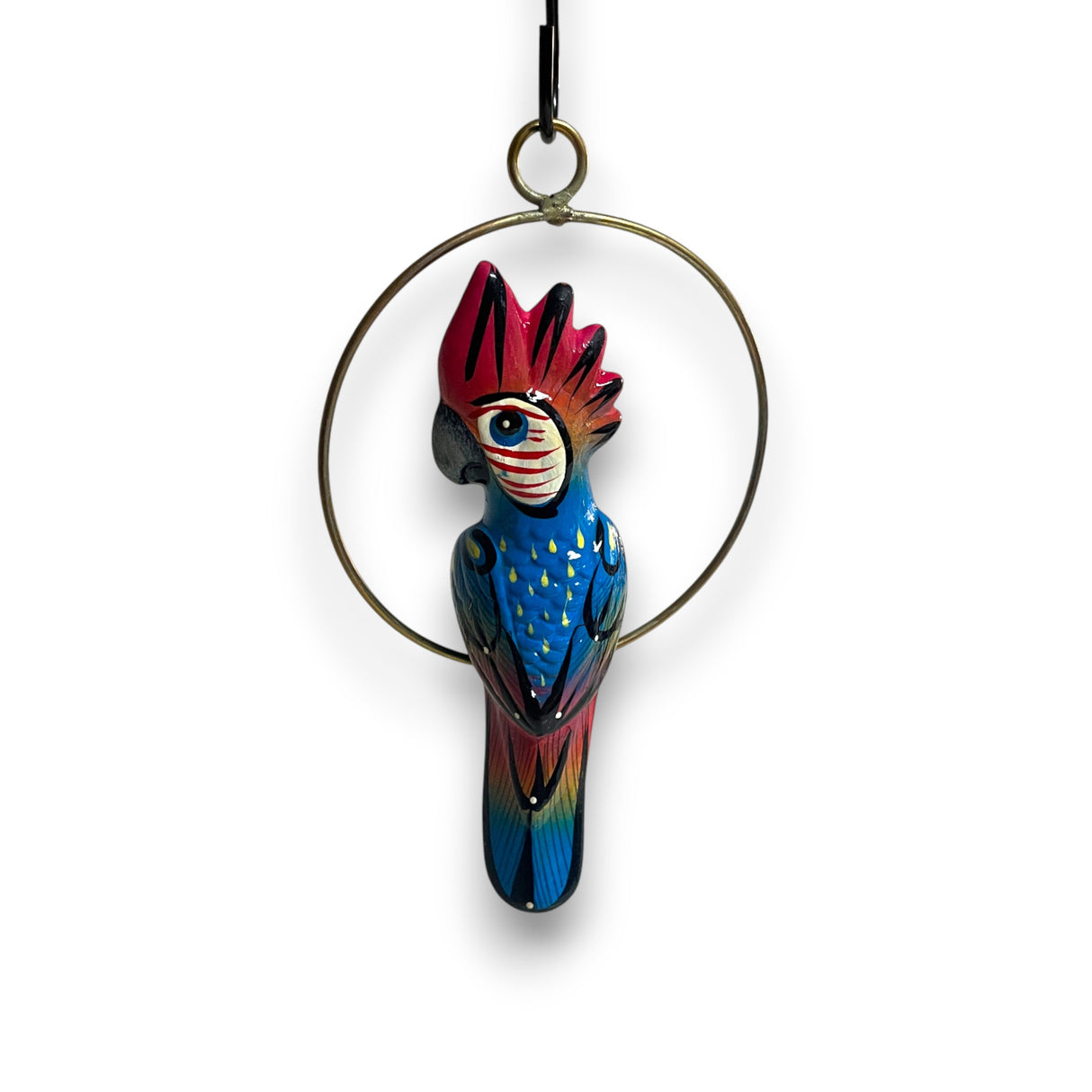 Mini Talavera Hanging Cockatoo | Hand-Painted Mexican Decor