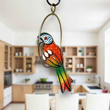 Vibrant Mini Talavera Parrot | Hand-Painted Hanging Accent