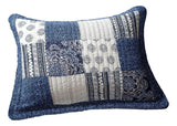 Denim Blue Elegance Floral Patchwork Farmhouse Pillow Sham