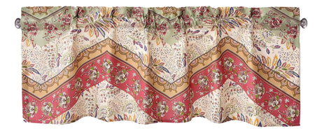 Rustic Cranberry Sage Chevron Floral Valance - 18" x 52"