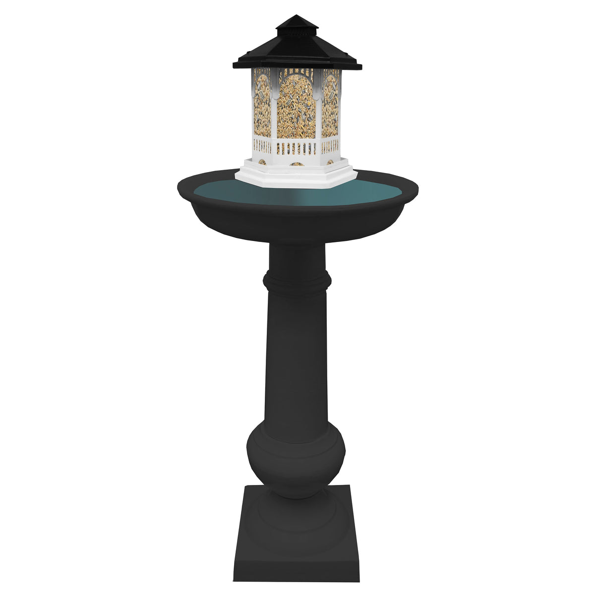 Modern Round Cast Aluminum Metal 40-in Bird Bath and Bird Feeder Combo