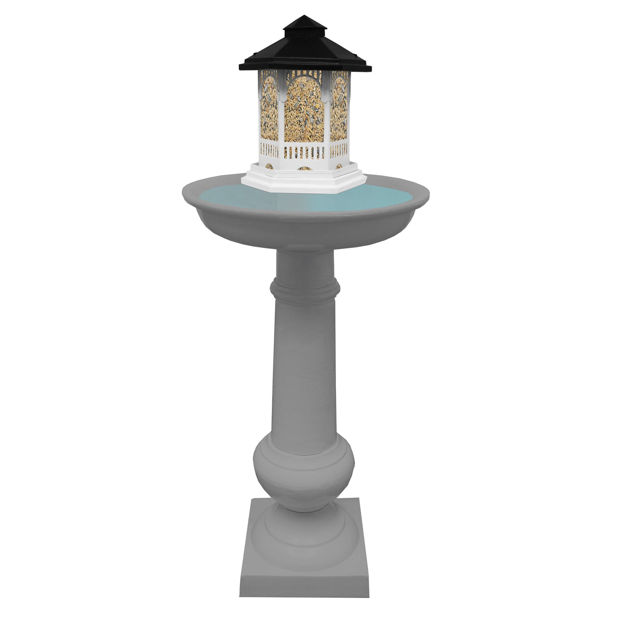 Modern Round Cast Aluminum Metal 40-in Bird Bath and Bird Feeder Combo
