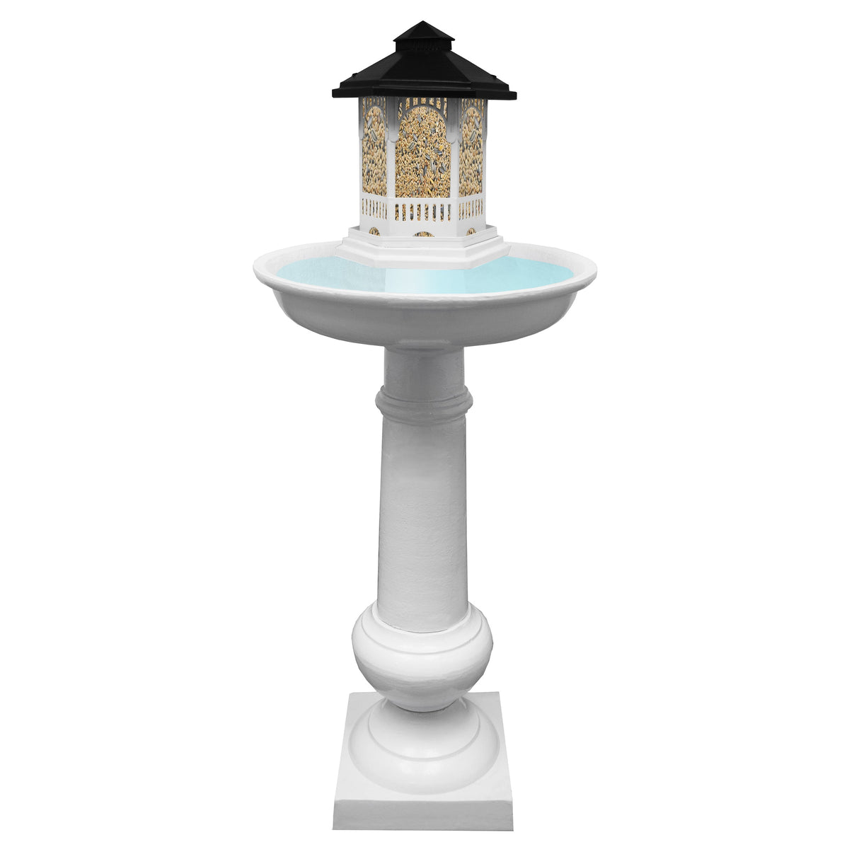 Modern Round Cast Aluminum Metal 40-in Bird Bath and Bird Feeder Combo