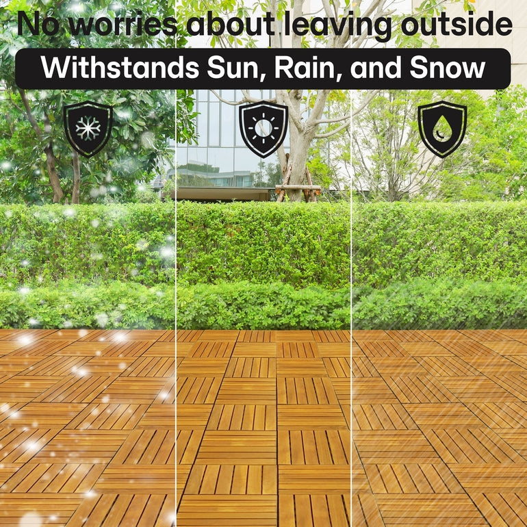 Acacia Deck Tiles 6 Slat Interlocking Decking Tiles, Set of 9