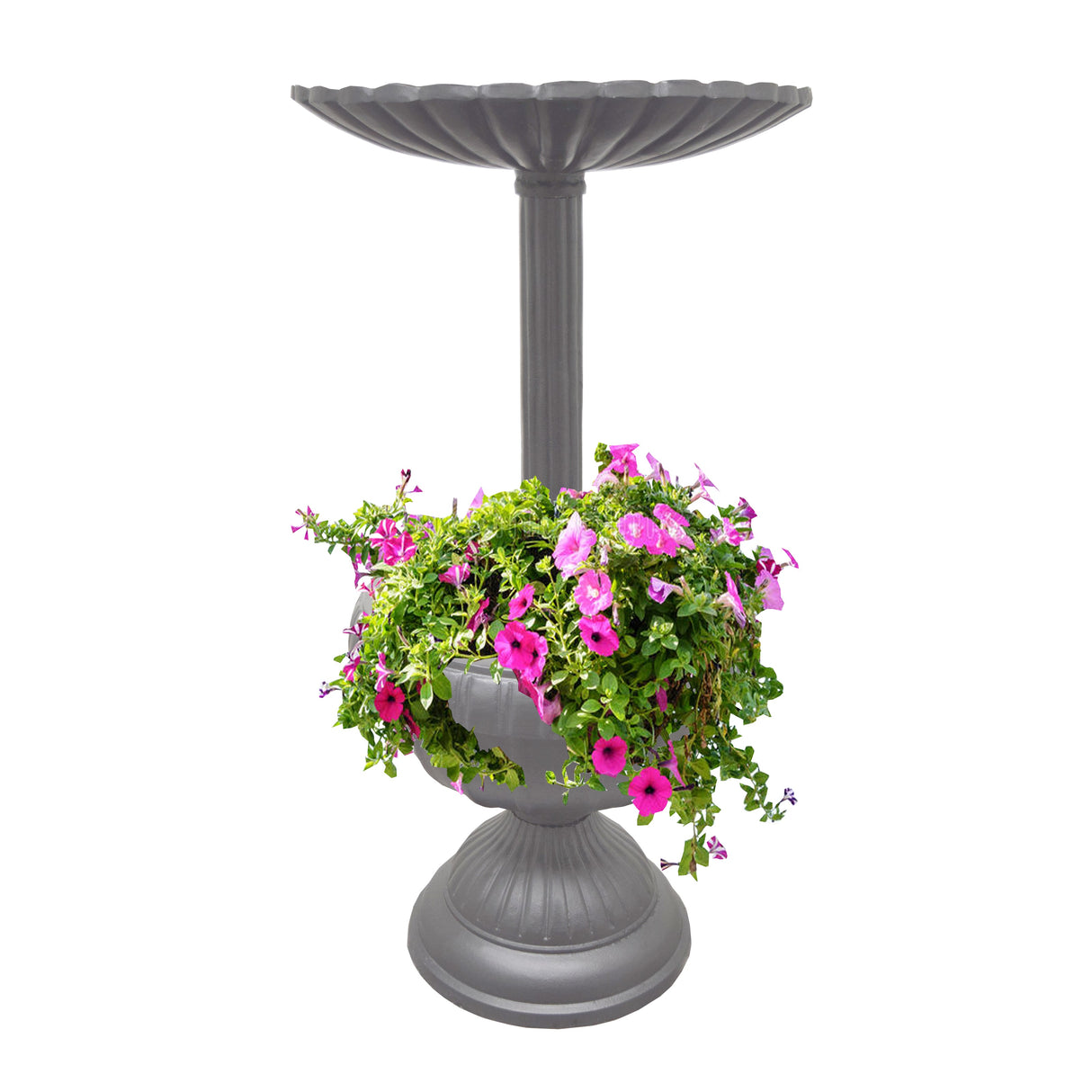 Ornate Round Cast Aluminum Metal 35-in Bird Bath Planter Vase Combo