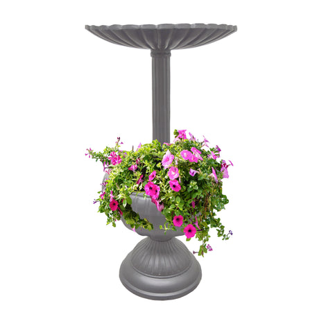 Ornate Round Cast Aluminum Metal 35-in Bird Bath Planter Vase Combo