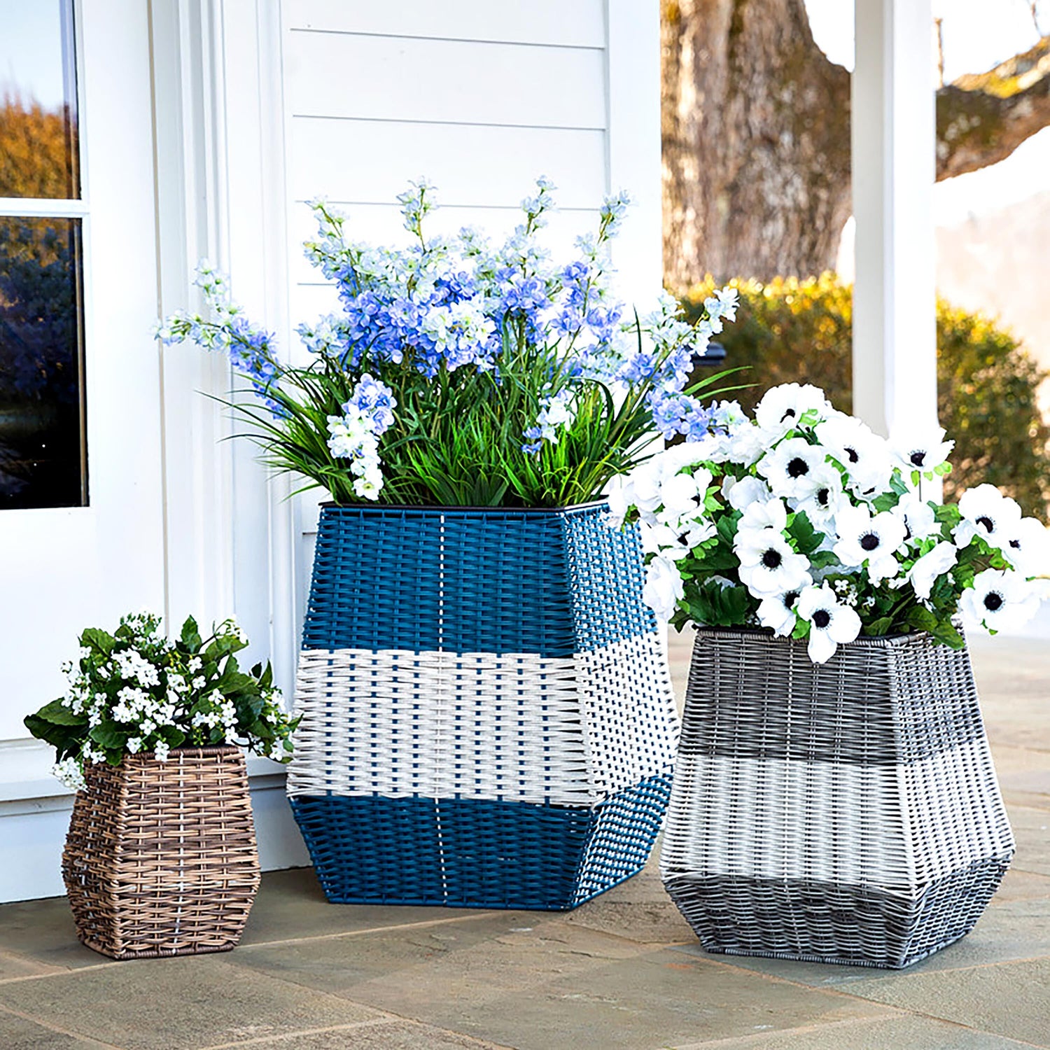 outdoor plant pots set of 3 Evergreen High Resin Wicker Planter Set of 3