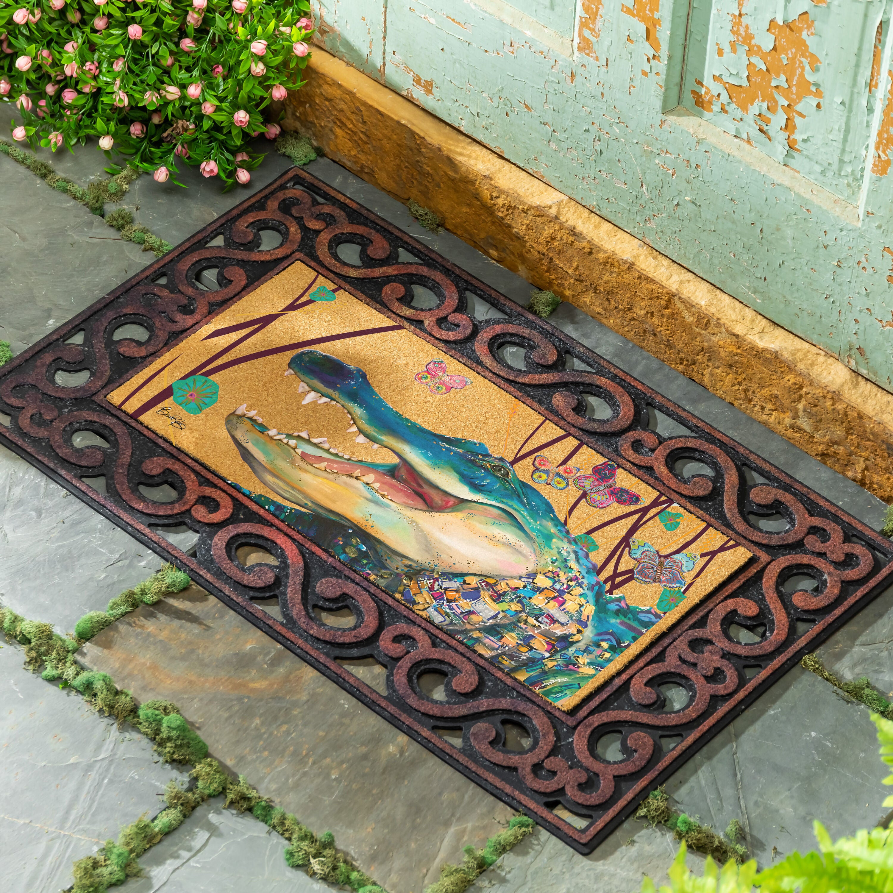 Seaside Retreat Flocked Coir Sassafras Switch Mat, Alligator, 22