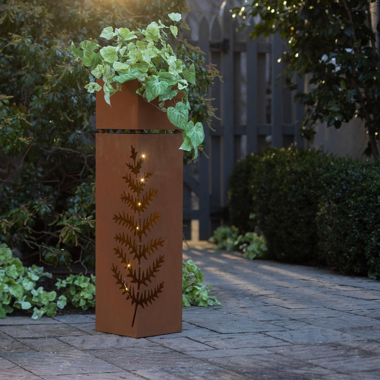 indoor metal planter Evergreen Tall Metal Planter With LED Lights ,Orange