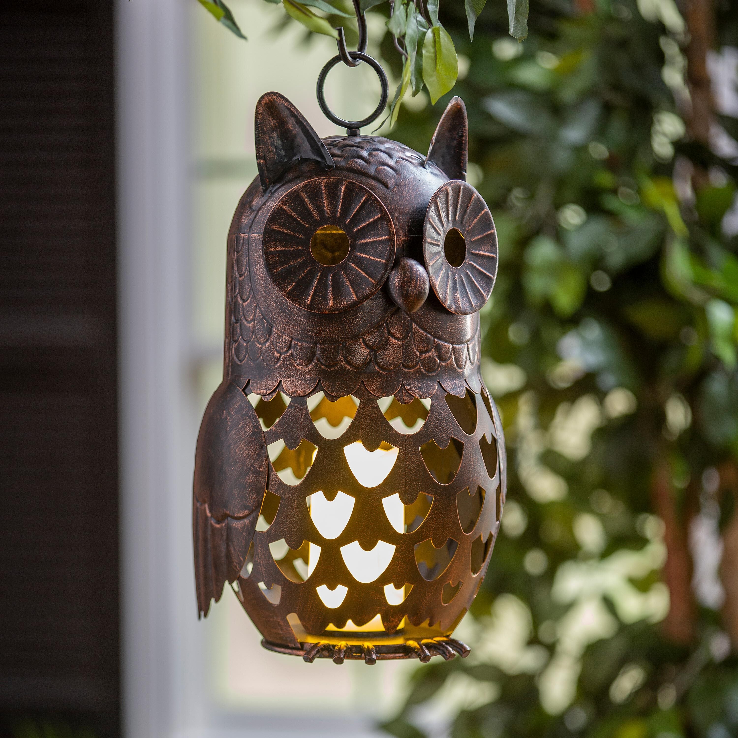 Crafted Metal LED Owl Lantern – Plow & Hearth