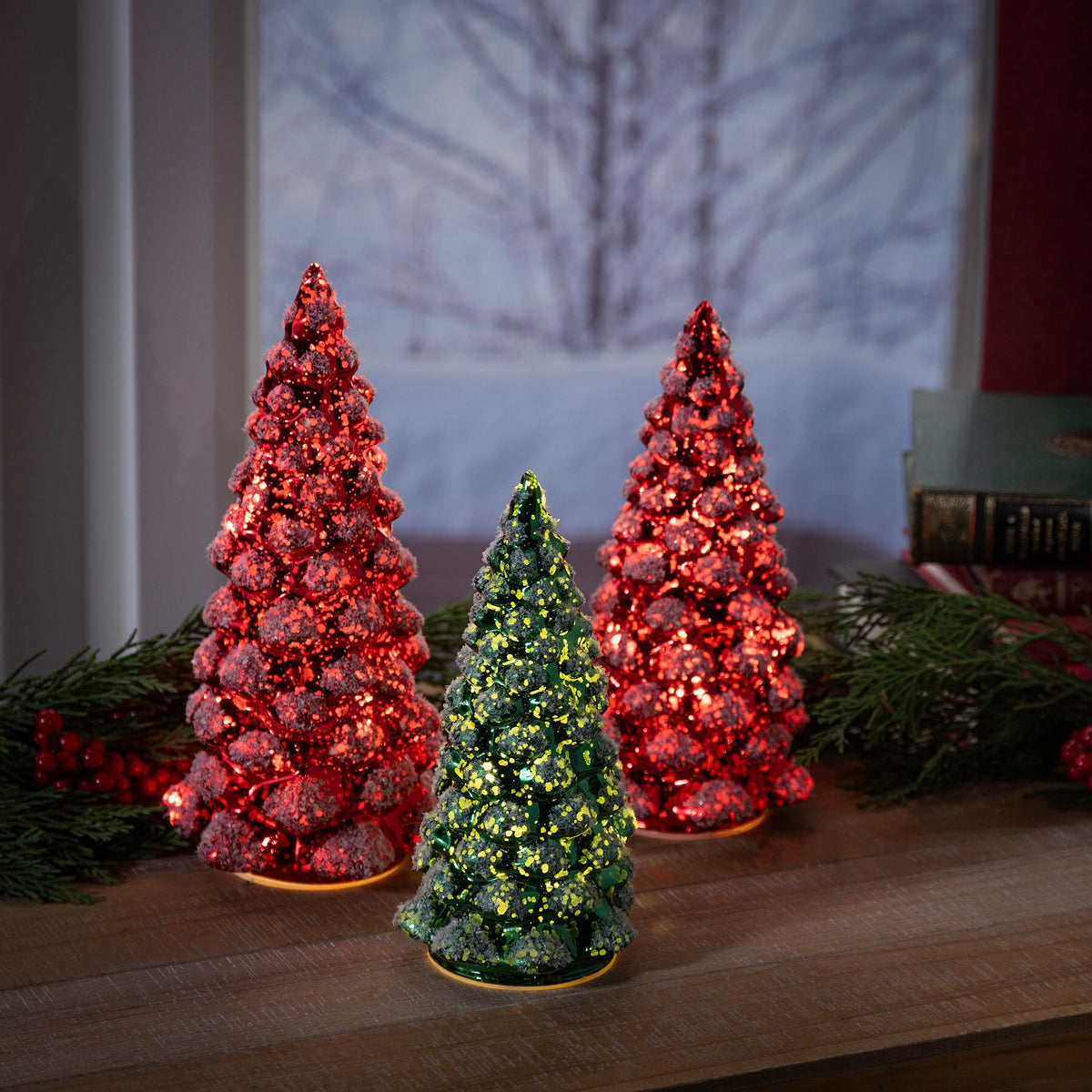 Glass Led Tree Set LED Glass Tree with Snow Table Décor Set – Plow & Hearth
