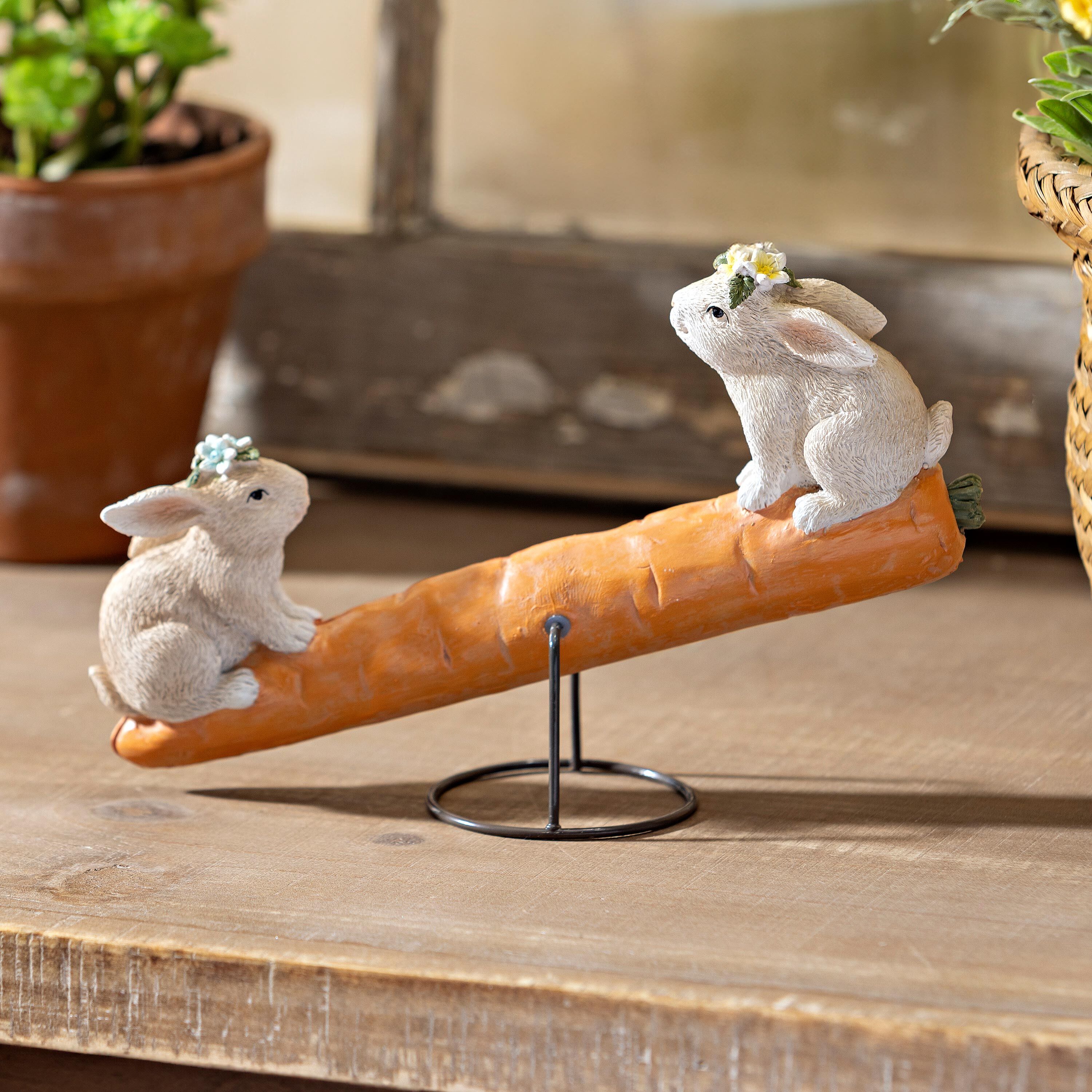 usa.rabbit様 リクエスト 4点 まとめ商品 Hop Into Spring Table Decor Resin Bunnies on Carrot Seesaw, 8