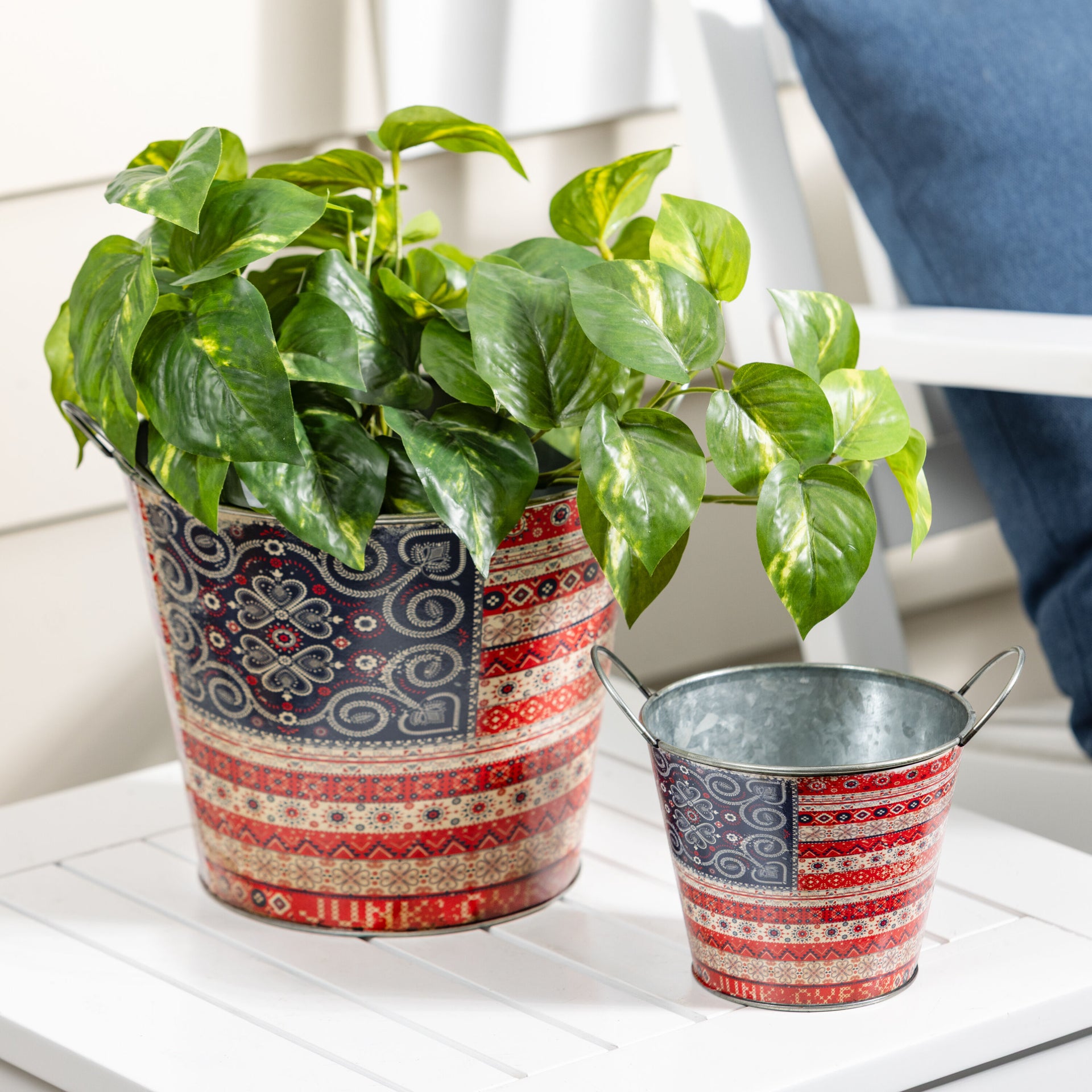 Americana BOHO by JG, Metal Planter, Nested Set of 2 – Plow & Hearth