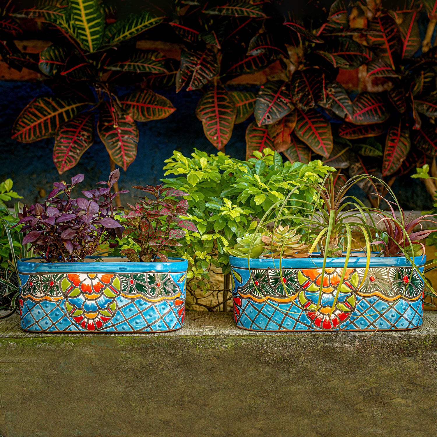 turquoise planter pots large Turquoise Talavera Ledge Planter, Medium
