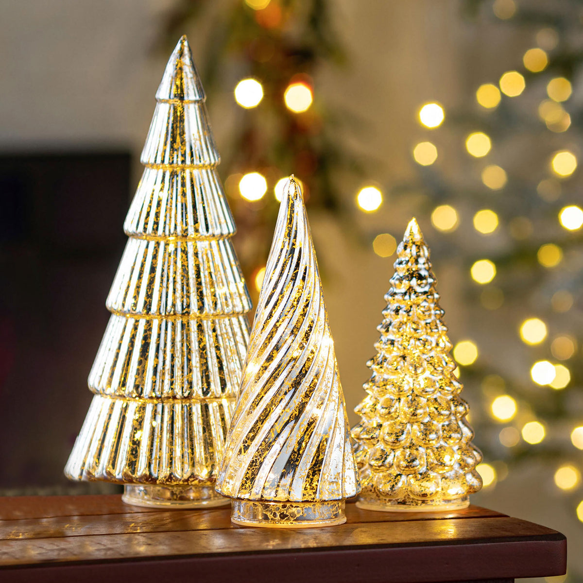 Glass Led Tree Set Glimmering Glass LED Holiday Trees, Set of 5 – Plow & Hearth
