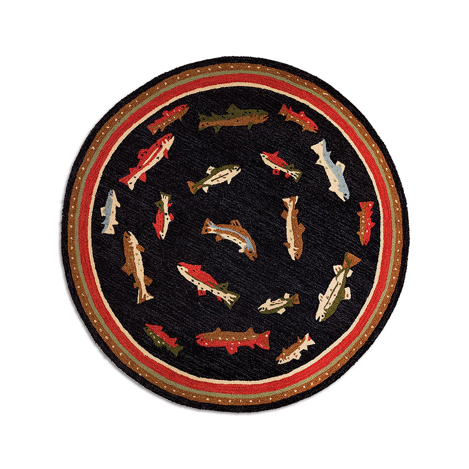 River Fish Hand-Hooked Wool Accent Rug 5' round