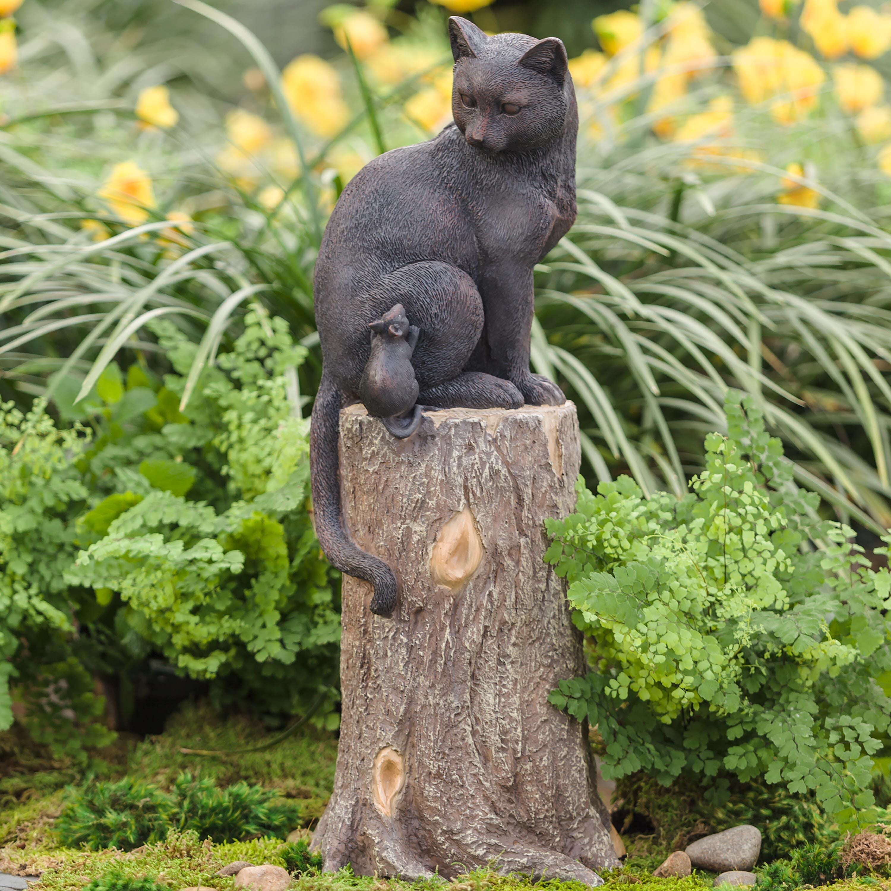 Cat and Mouse on Stump Lawn Ornament | Plow & Hearth