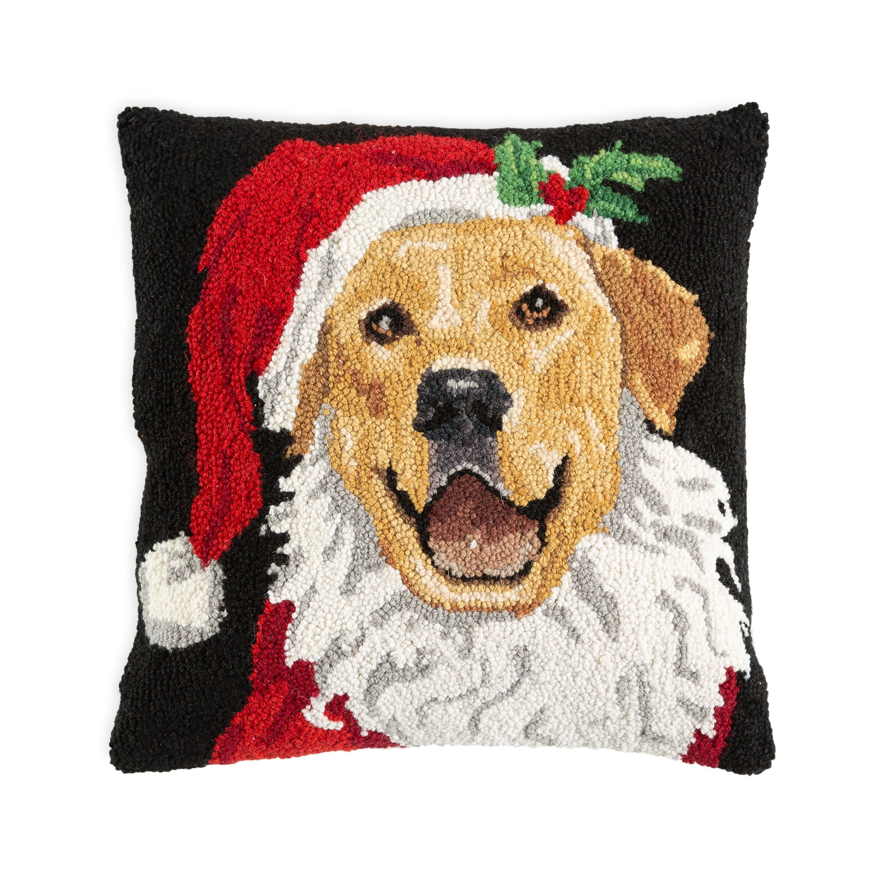 Plow & Hearth Golden Retriever Santa Throw Pillow - Thumbnail 2