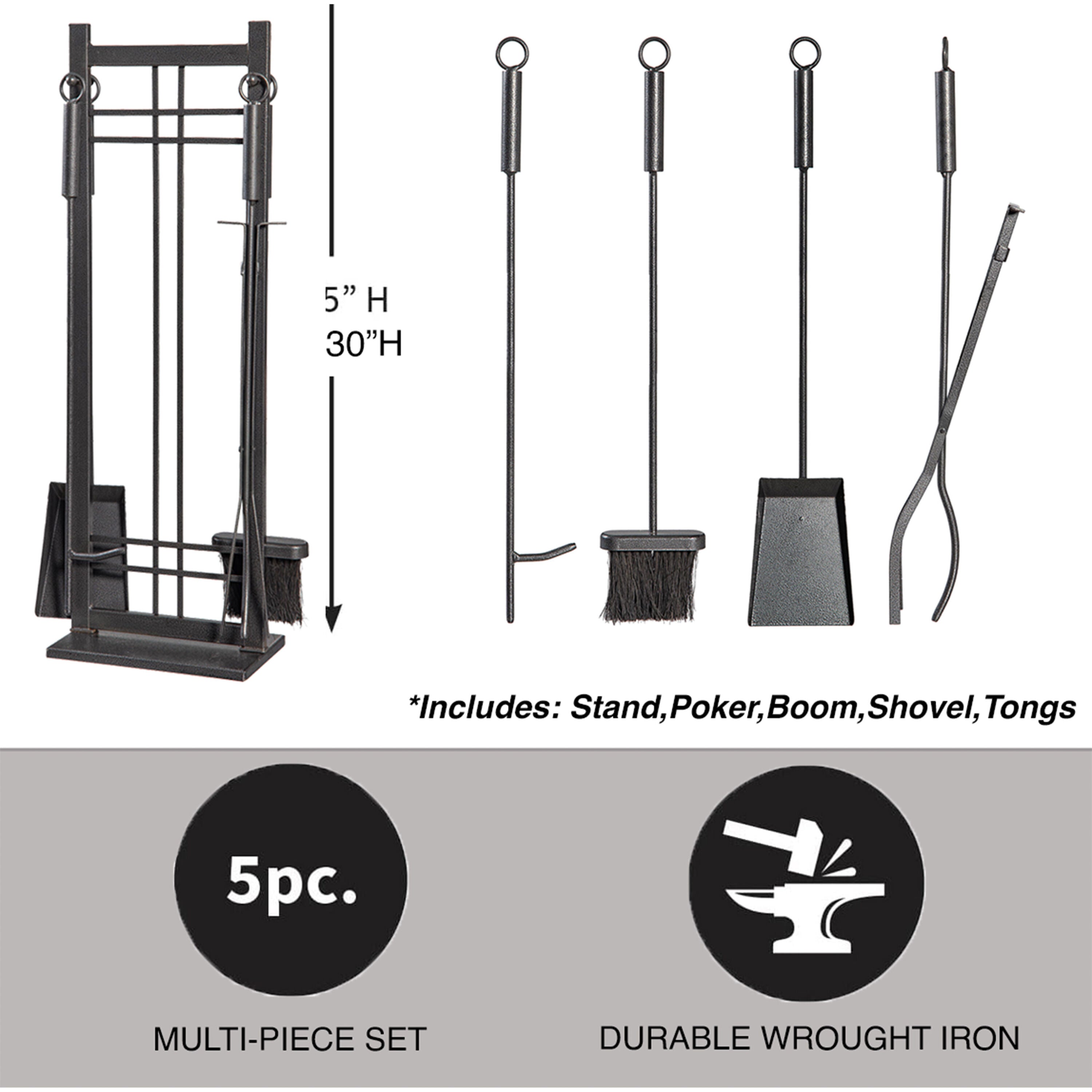 Preston 5 Piece Fireplace Toolset – Plow & Hearth