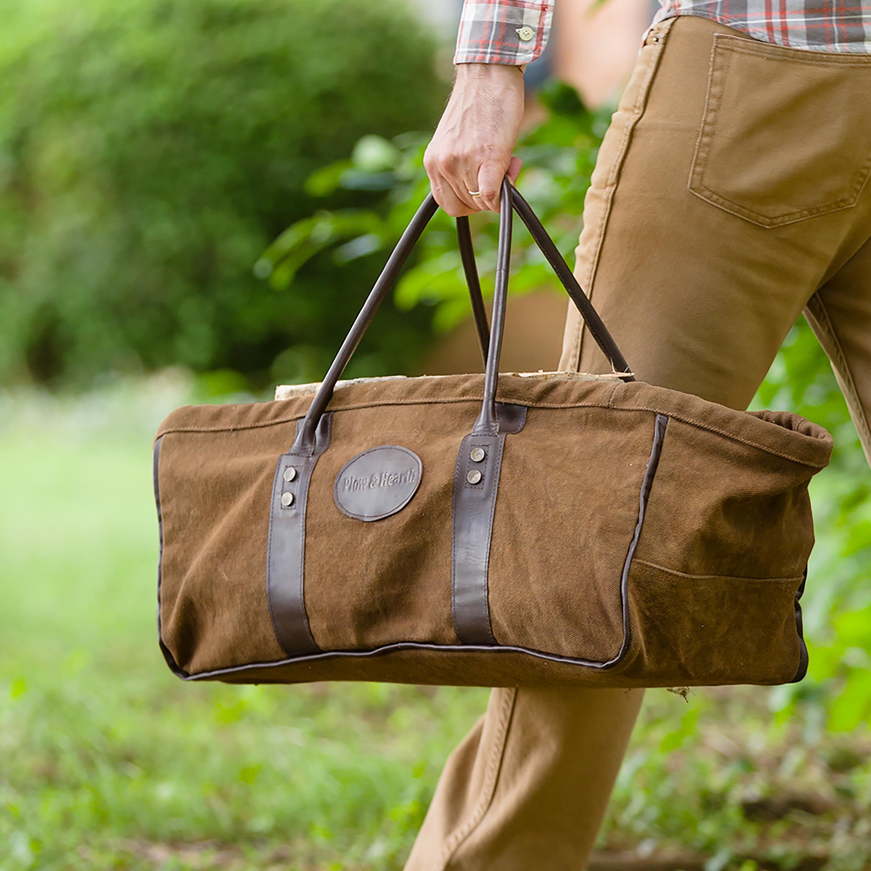 Plow & Hearth Canvas Log Carrier And Steel Stand - Thumbnail 2