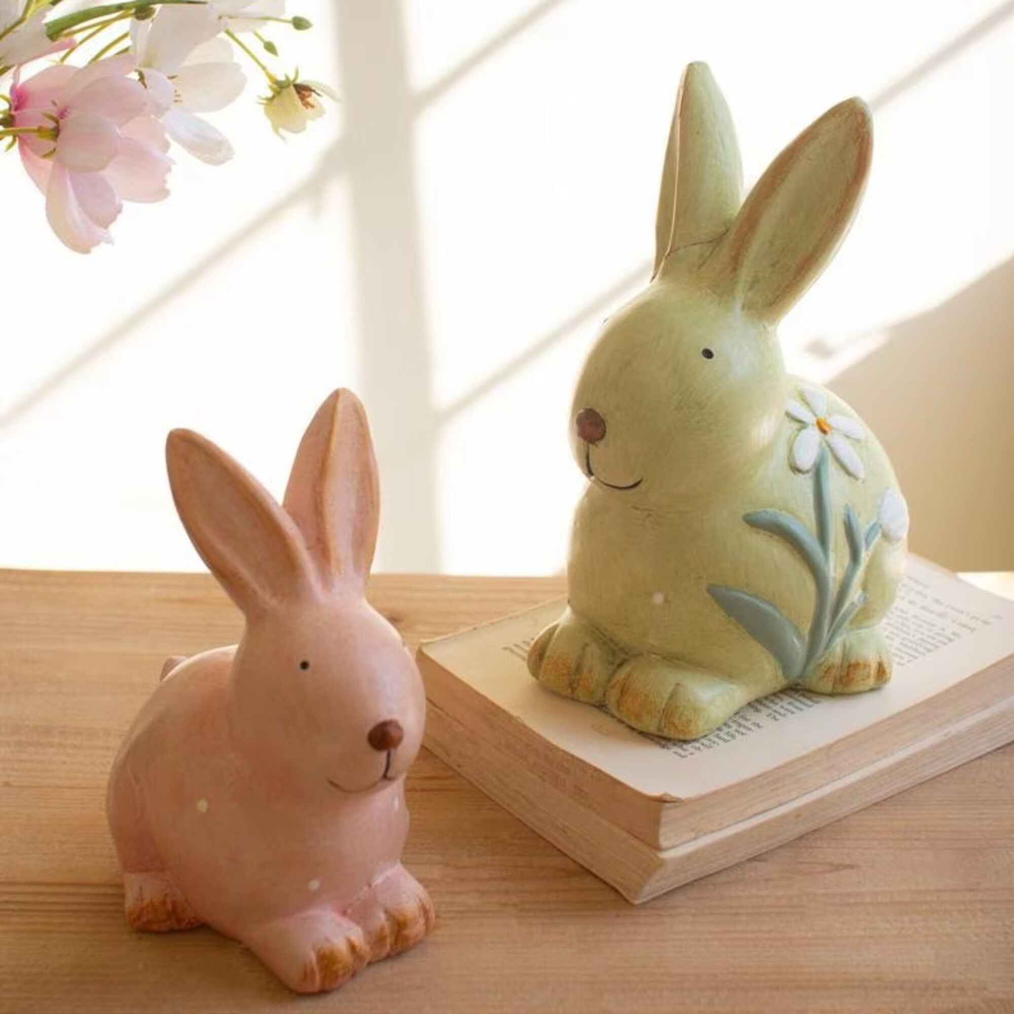 Colorful Faux Concrete Bunny Garden Statue, Set of 2 – Plow & Hearth