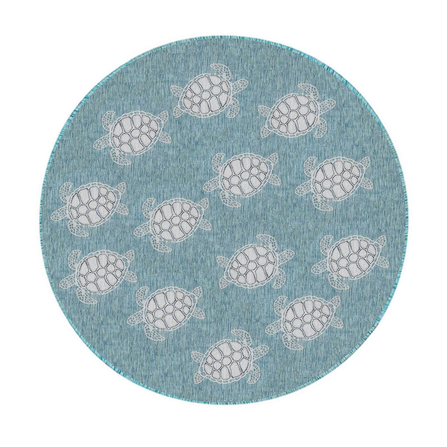 Round Turtle Rug Indoor/Outdoor Textured Sea Turtles Polypropylene Rug, 7'10