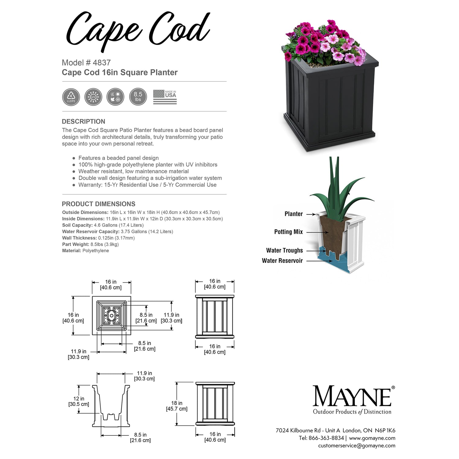 16 inch self watering planter Lexington Self-Watering Planter, 16" sq