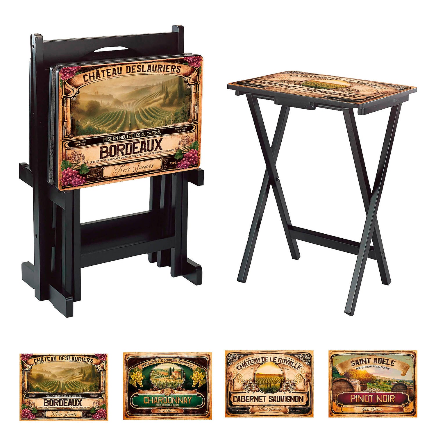 Wine Label Classic TV Trays Table | Set of 4 | By Cape Craftsmen Wine Label Classic TV Trays Table | Set of 4 | By Cape Craftsmen