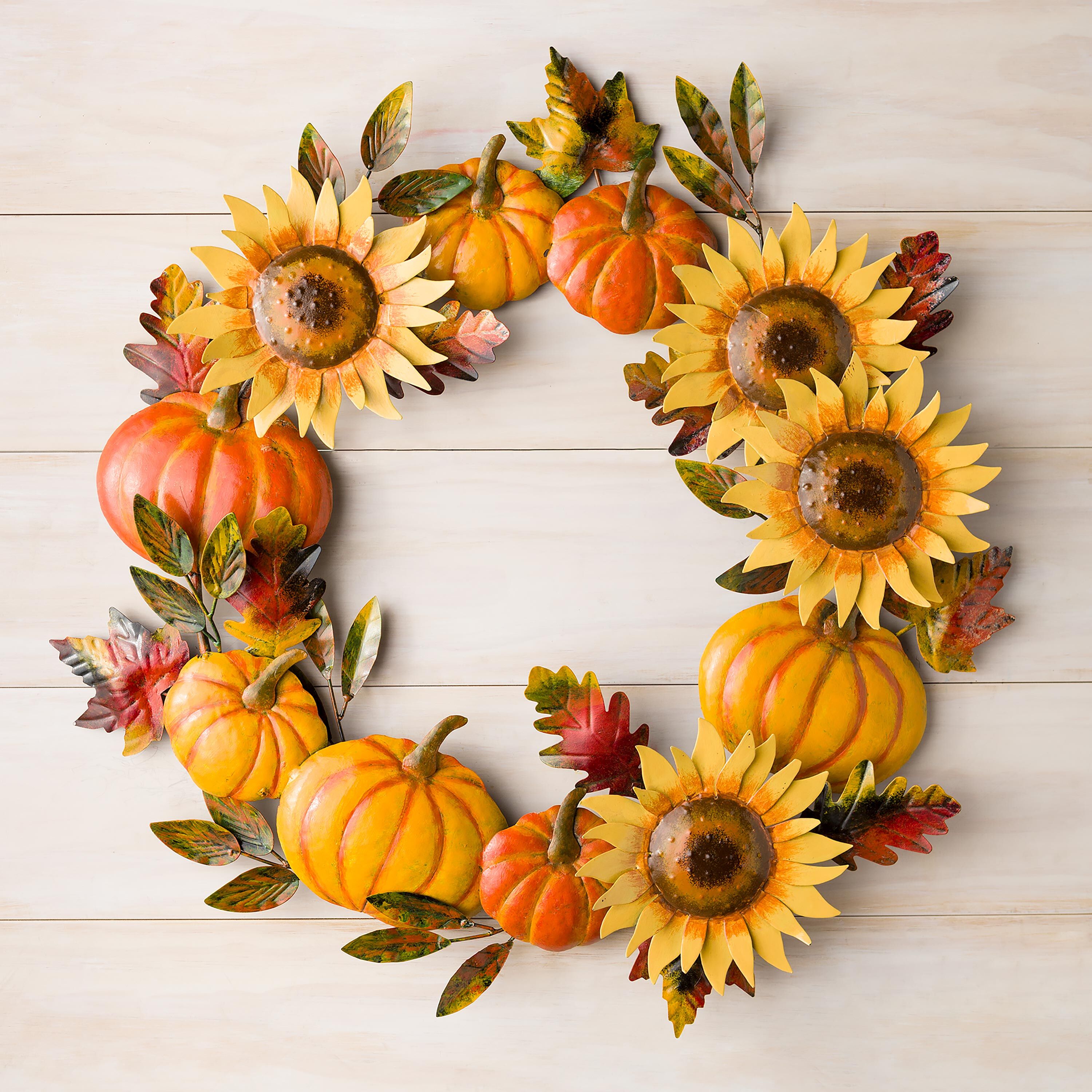 Plow & Hearth Metal Sunflower and Pumpkin Wreath - Thumbnail 5