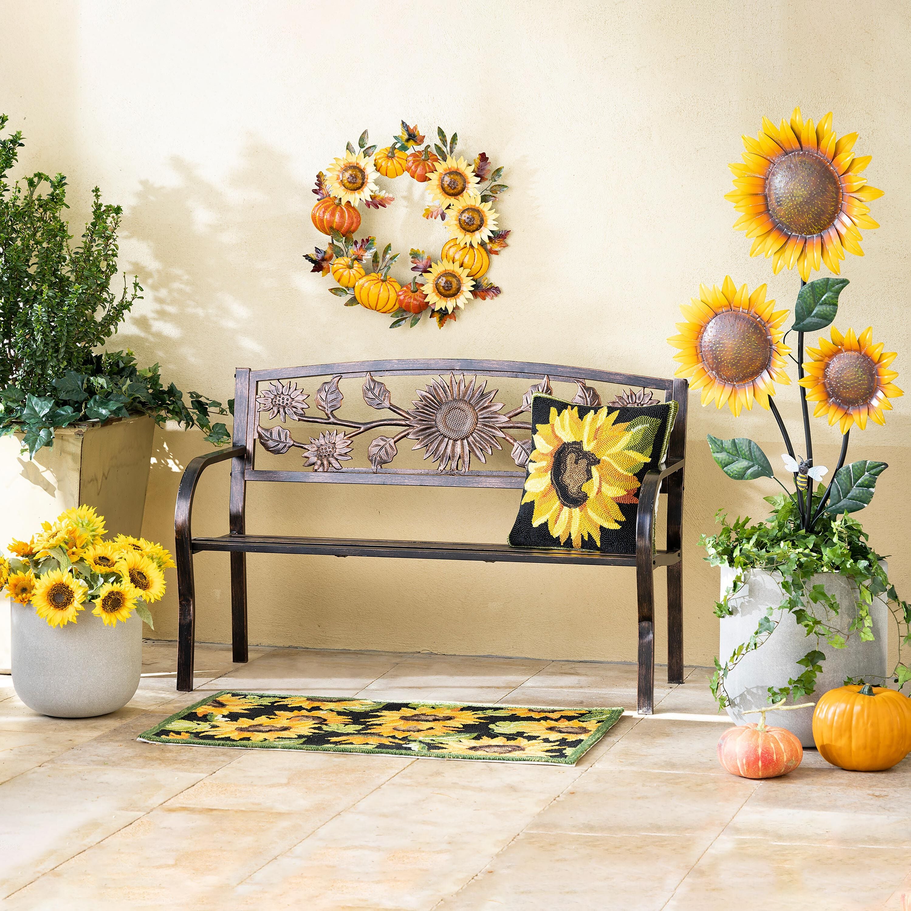 Plow & Hearth Metal Sunflower and Pumpkin Wreath - Thumbnail 2