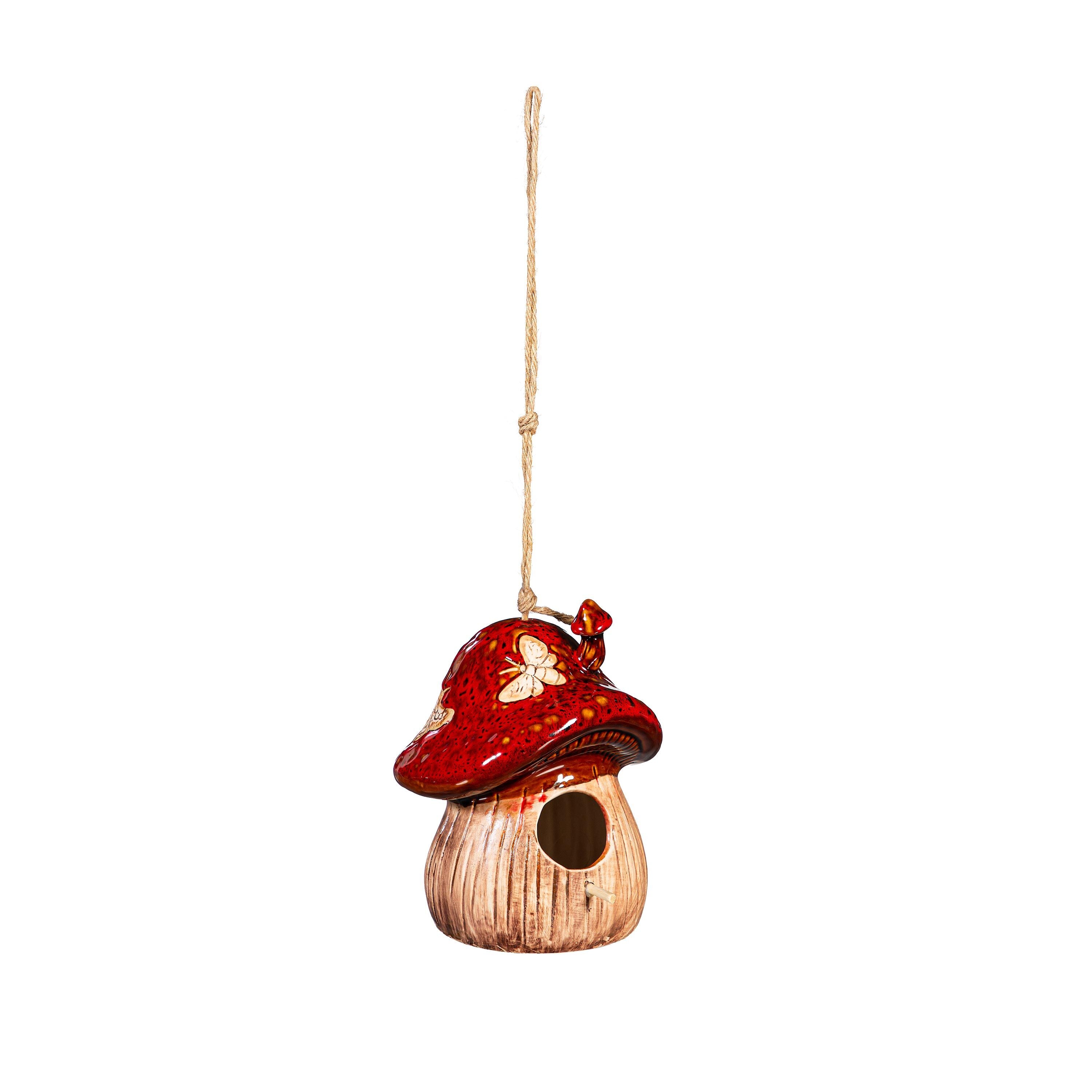 Cottage Garden Bird House, Ceramic Fantasy Mushroom – Plow & Hearth