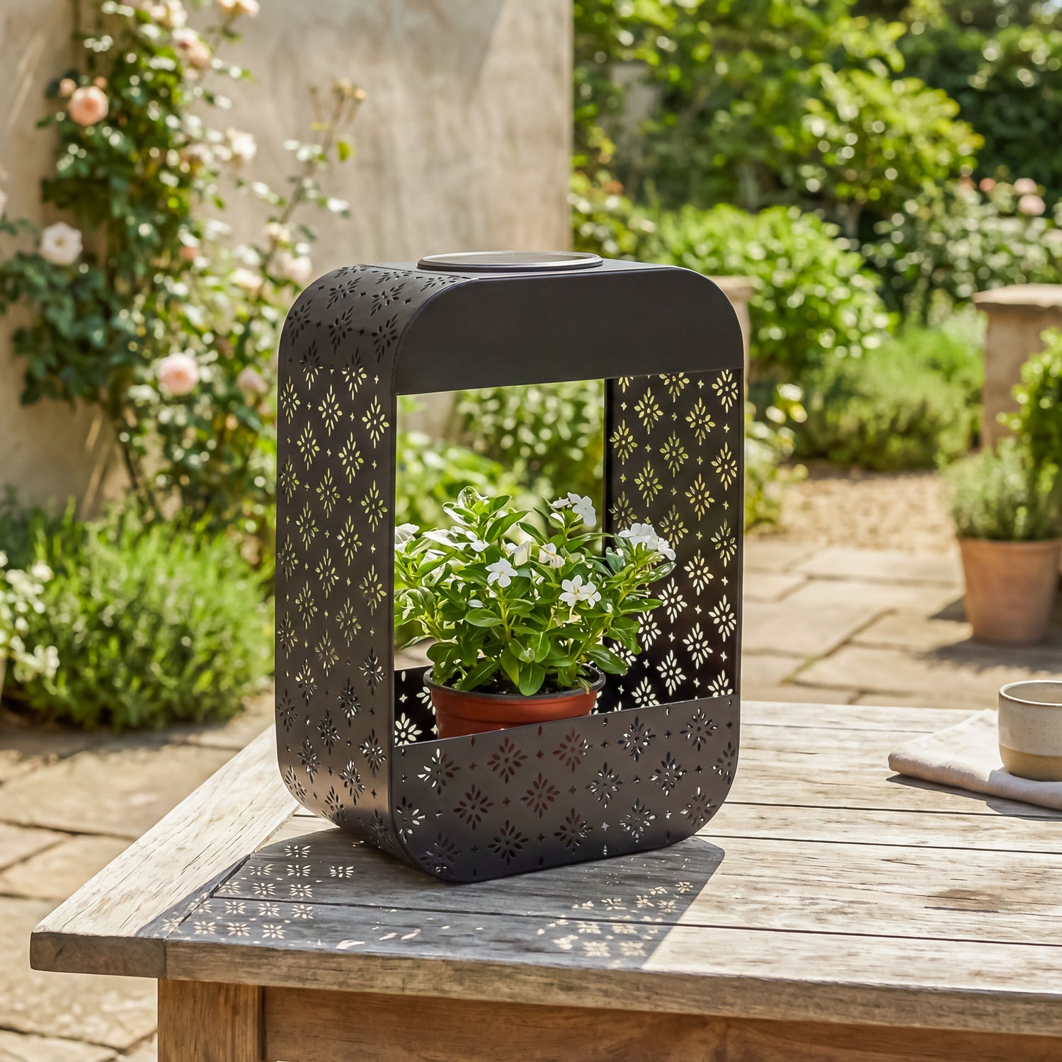 solar lights to put in plant pots Solar Floral Planter, Black