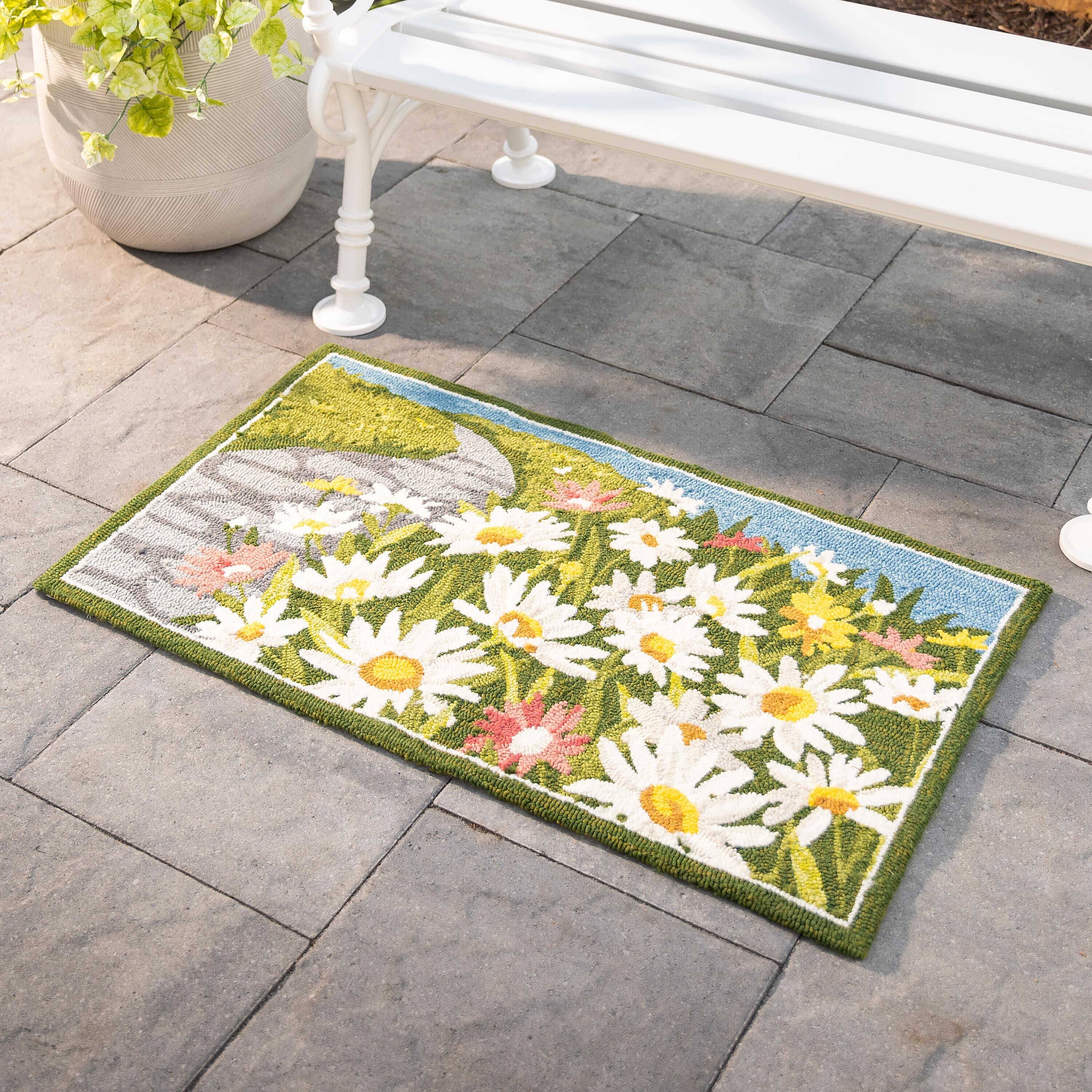 Indoor/Outdoor Daisy Walk Hooked Polypropylene Accent Rug – Plow